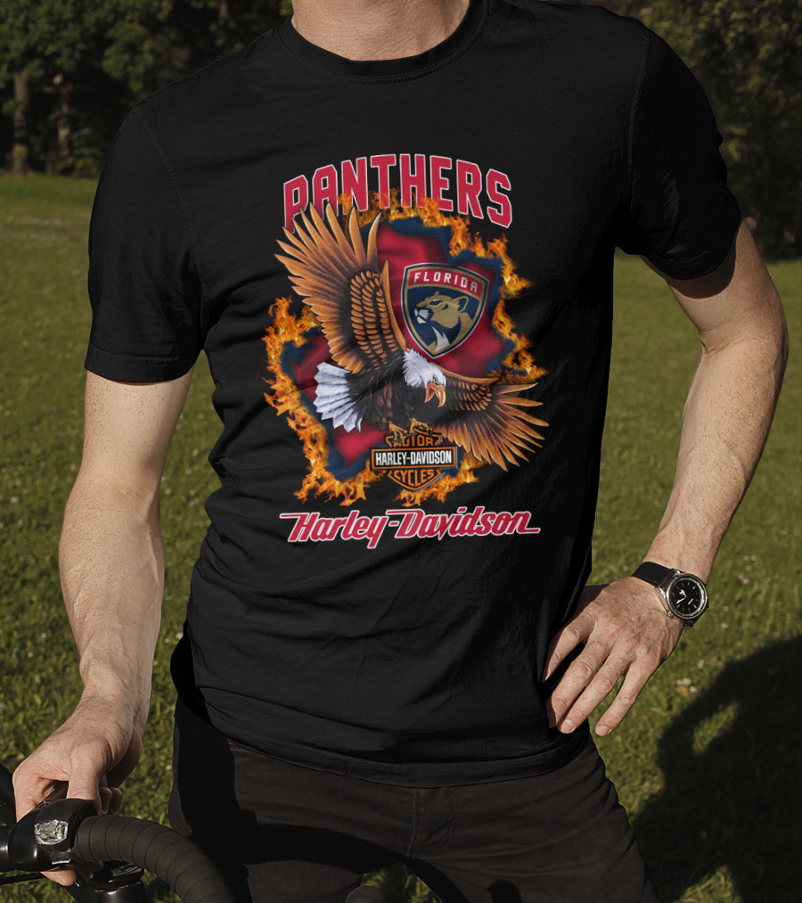 Florida Panthers Harley Davidson Cycles Flame Eagle T-Shirt