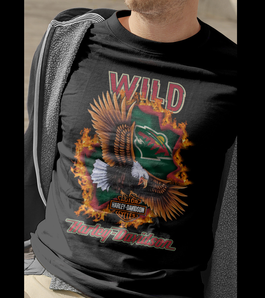 Harley Davidson Wild Minnesota Wild Nhl Eagle Flames T-Shirt