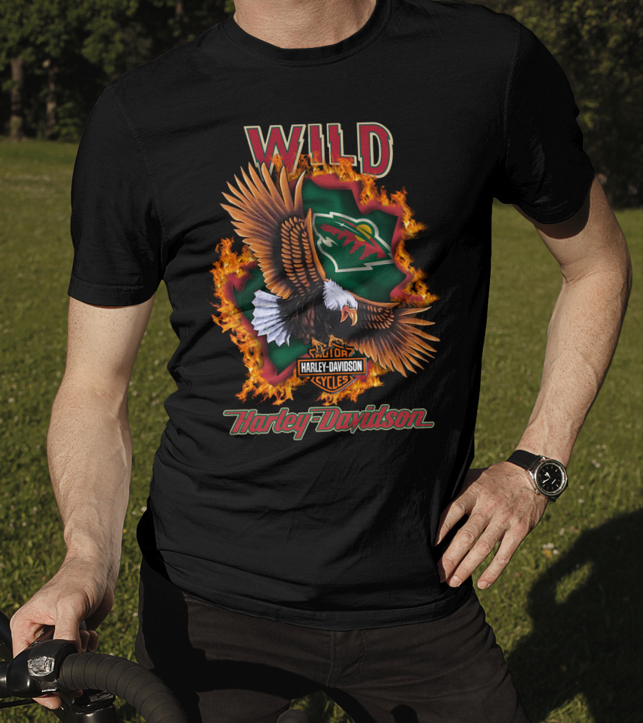 Harley Davidson Wild Minnesota Wild Nhl Eagle Flames T-Shirt