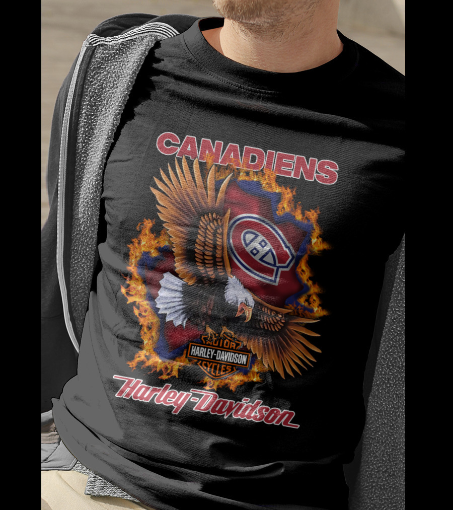 Montreal Canadiens Harley Davidson Nhl Eagle Flame T-Shirt