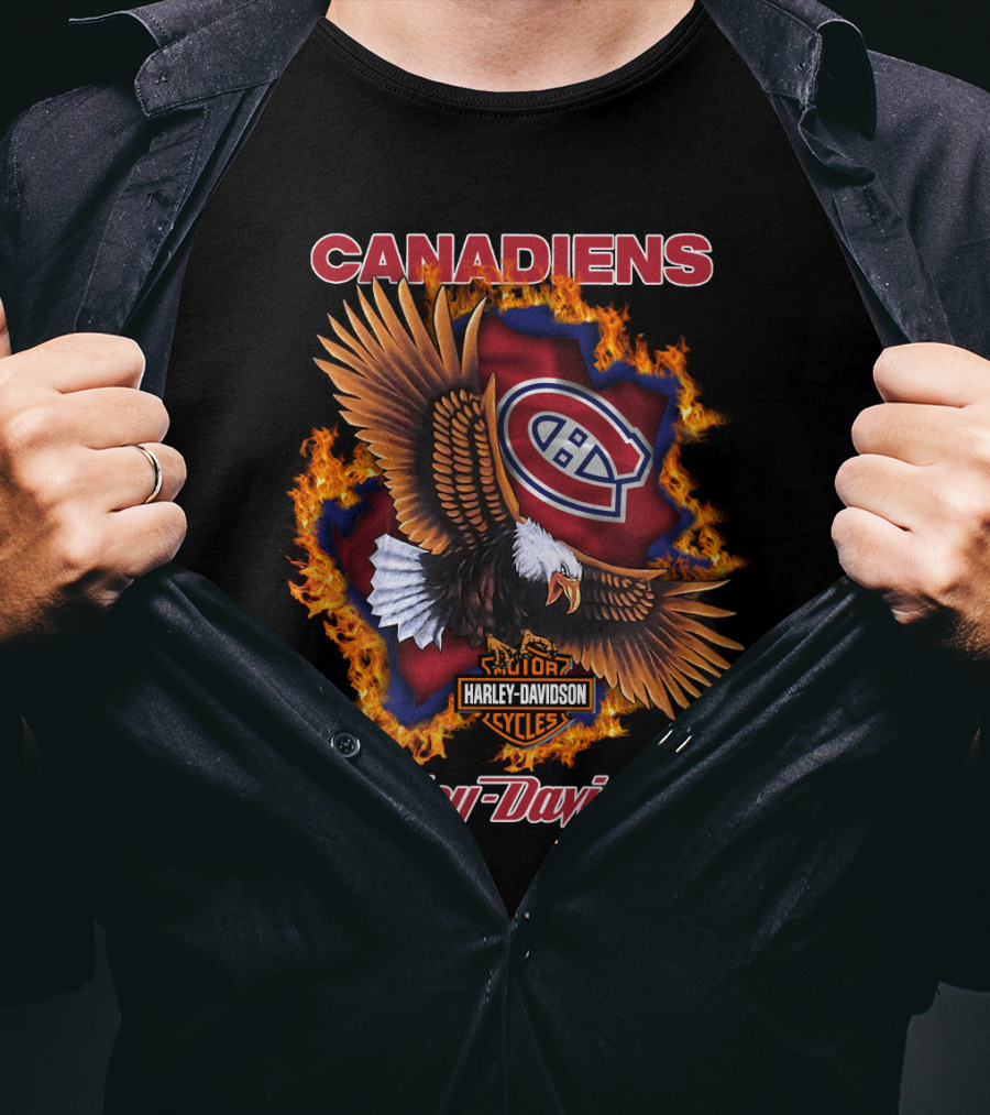 Montreal Canadiens Harley Davidson Nhl Eagle Flame T-Shirt