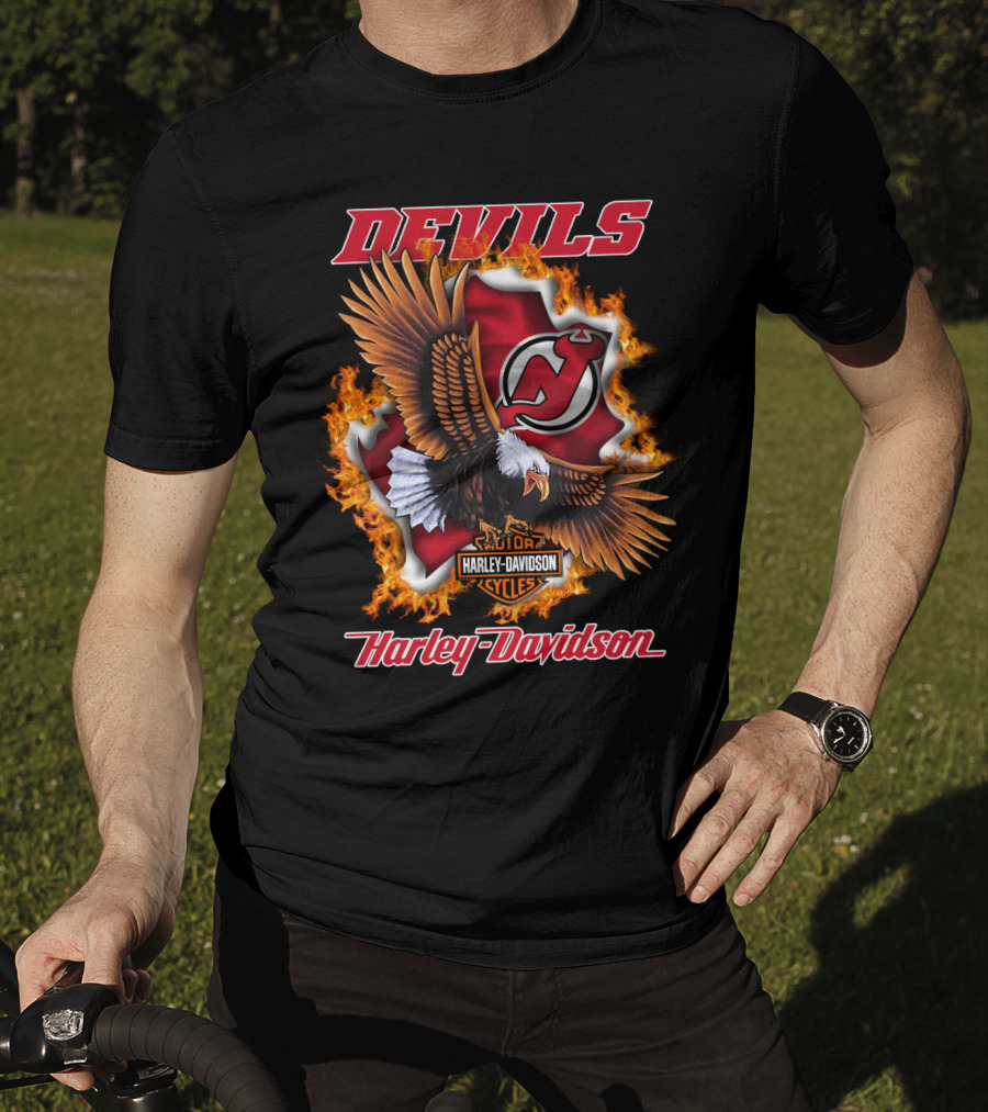 New Jersey Devils Harley Davidson Cycles Eagle Fire T-Shirt