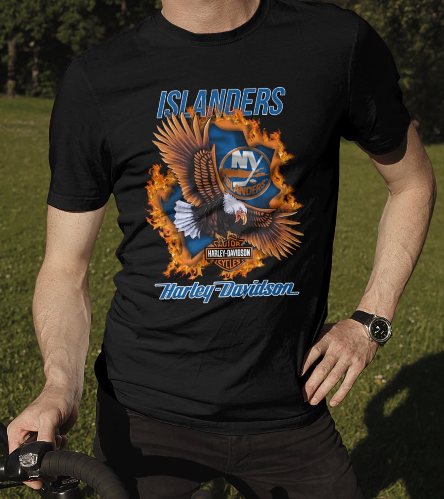 Islanders Ny Islanders Harley Davidson Cycles Eagle Flame T-Shirt