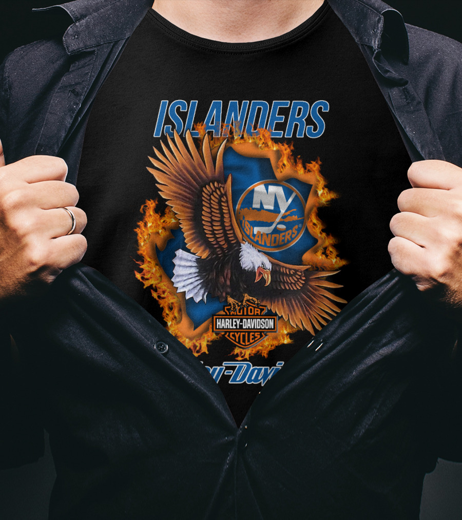 Islanders Ny Islanders Harley Davidson Cycles Eagle Flame T-Shirt