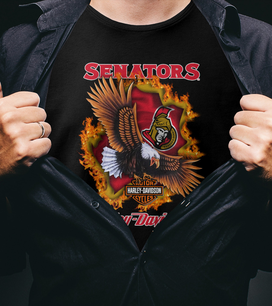 Senators Ottawa Harley Davidson Cycles Eagle Flame Nhl 1204 T-Shirt