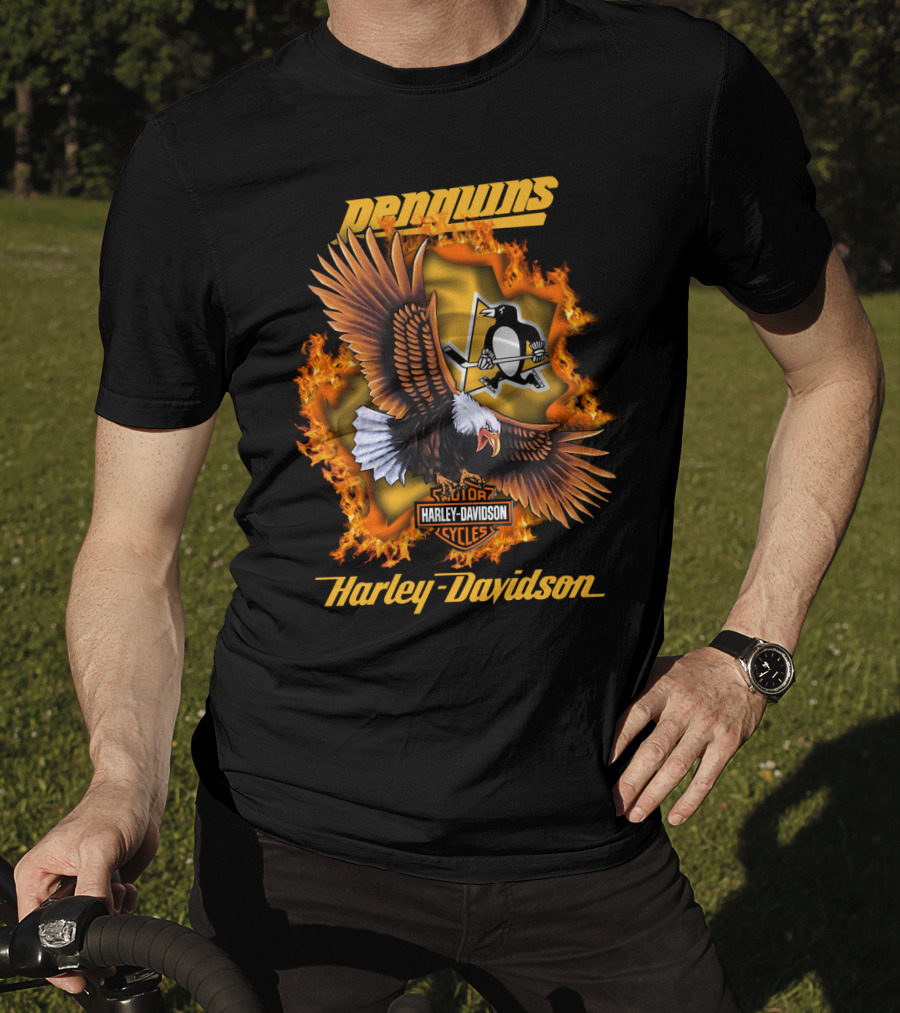 Harley Davidson Pittsburgh Penguins Nhl Eagles Flames T-Shirt