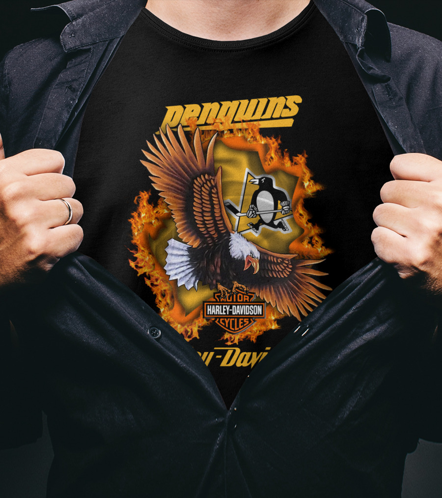 Harley Davidson Pittsburgh Penguins Nhl Eagles Flames T-Shirt