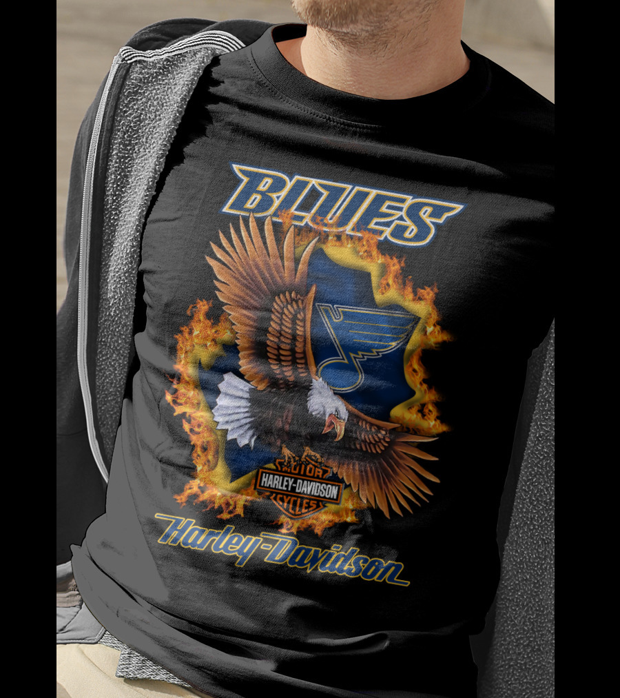 St Louis Blues Harley Davidson Cycles Nhl Eagle Blaze T-Shirt