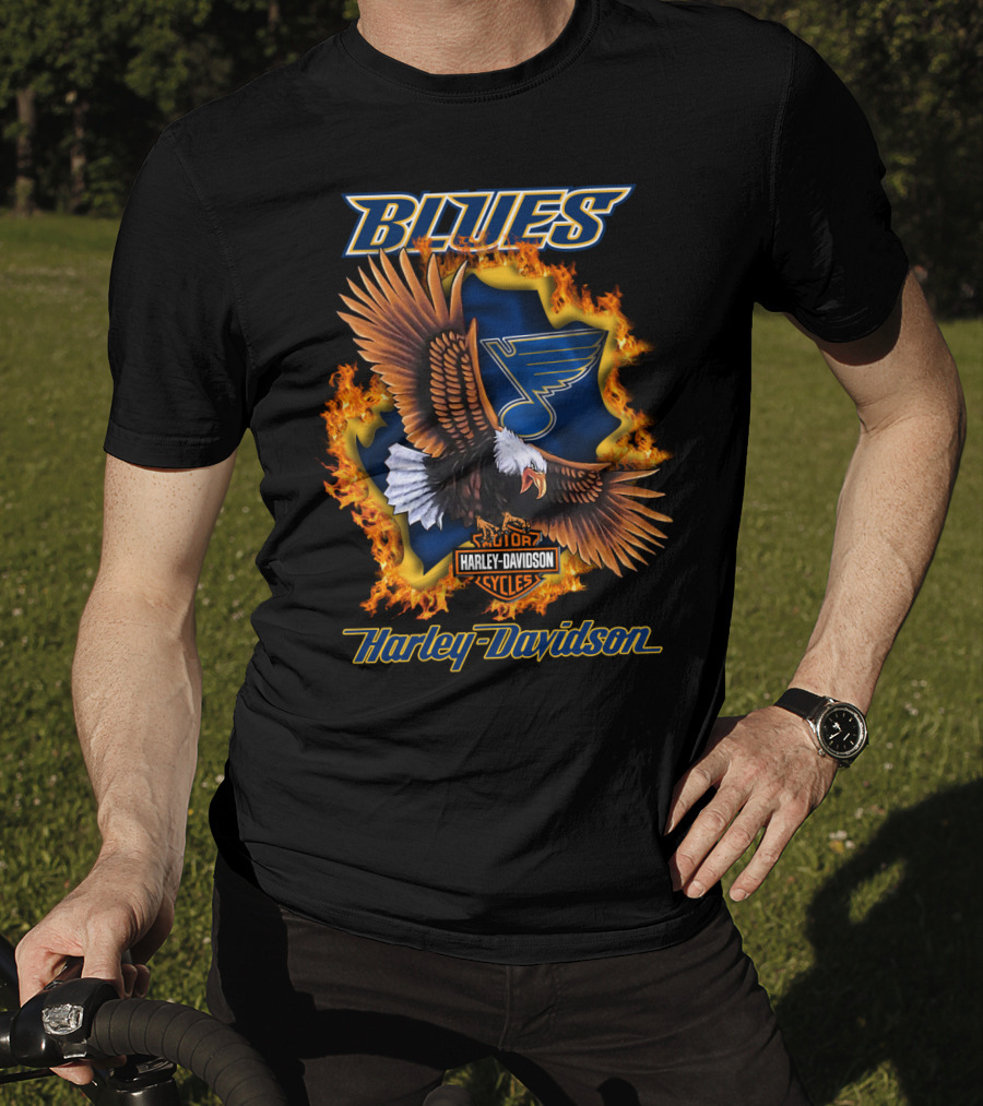 St Louis Blues Harley Davidson Cycles Nhl Eagle Blaze T-Shirt