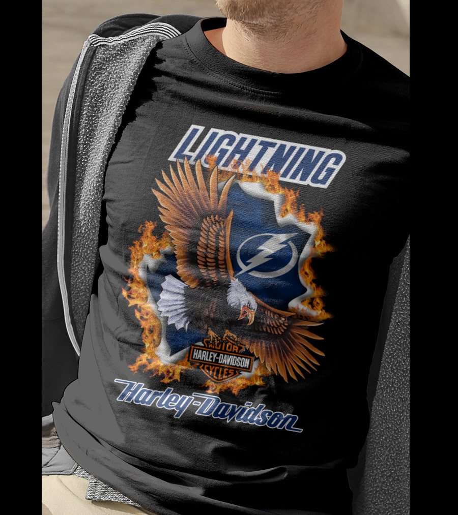 Lightning Tampa Bay Harley Davidson Cycles Eagle Flames T-Shirt