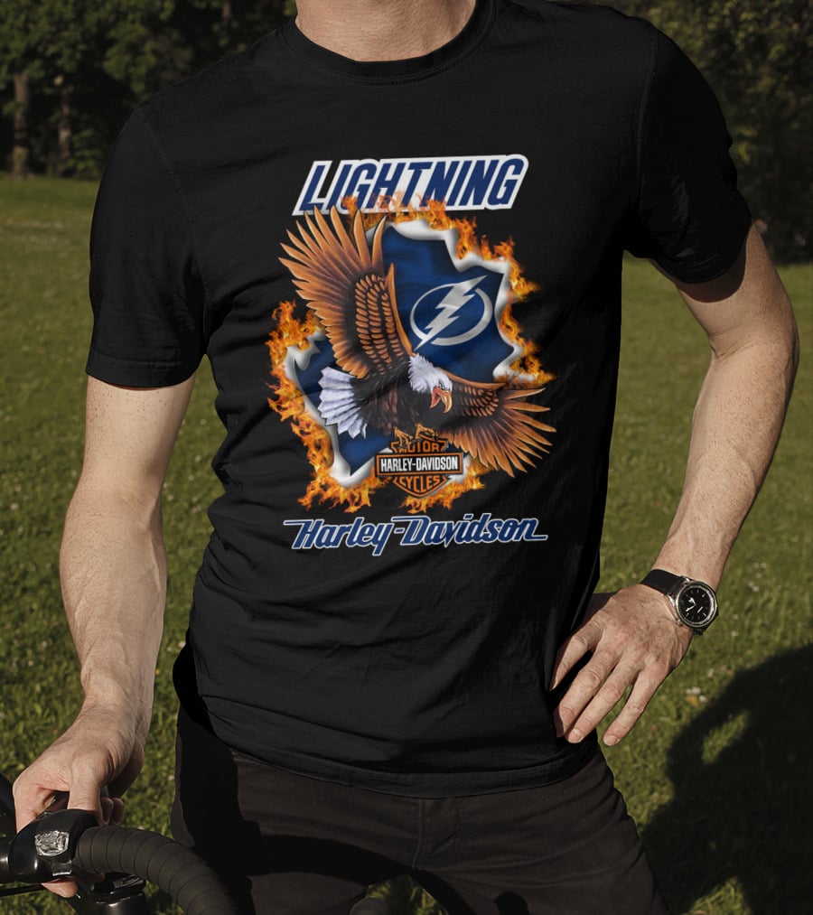 Lightning Tampa Bay Harley Davidson Cycles Eagle Flames T-Shirt