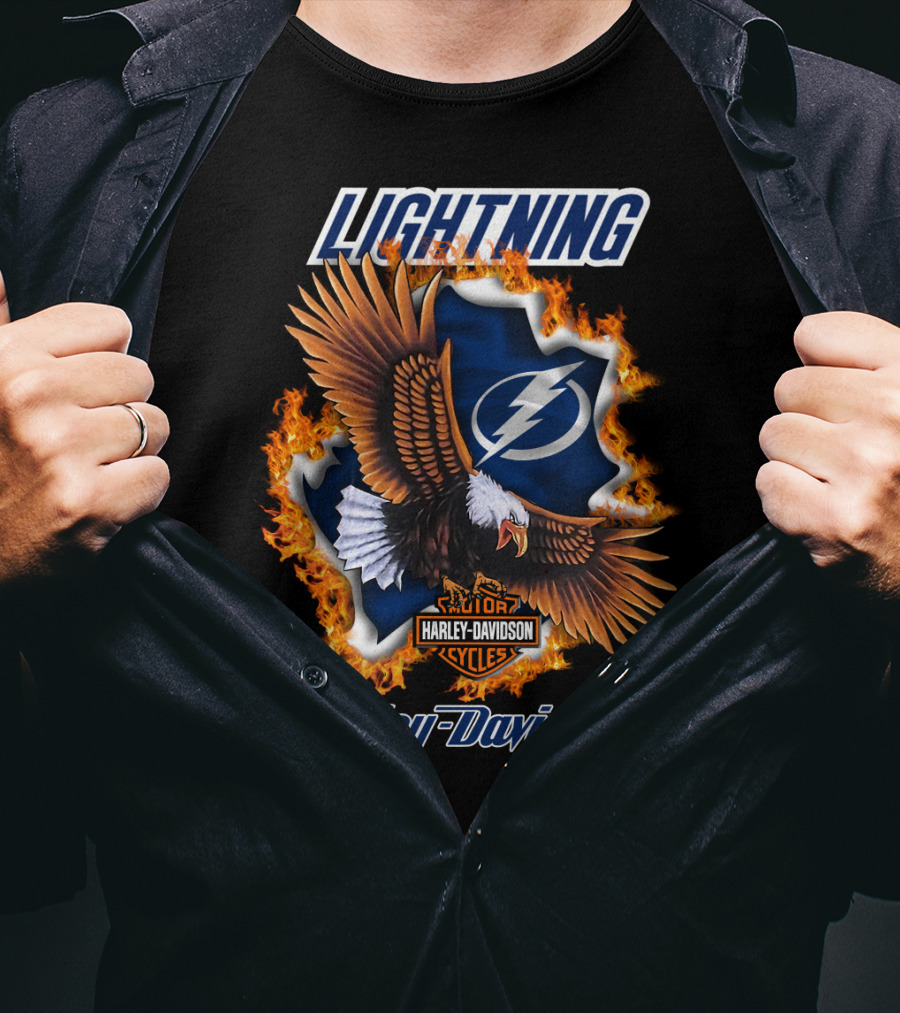Lightning Tampa Bay Harley Davidson Cycles Eagle Flames T-Shirt