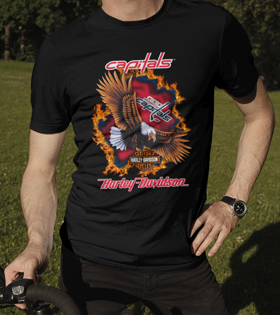 Washington Capitals Harley Davidson Flames Eagle T-Shirt