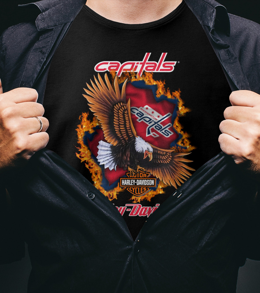 Washington Capitals Harley Davidson Flames Eagle T-Shirt