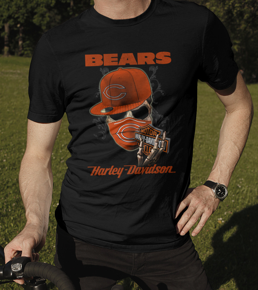 Bears Harley Davidson Skull Motif With Chicago Cap T-Shirt
