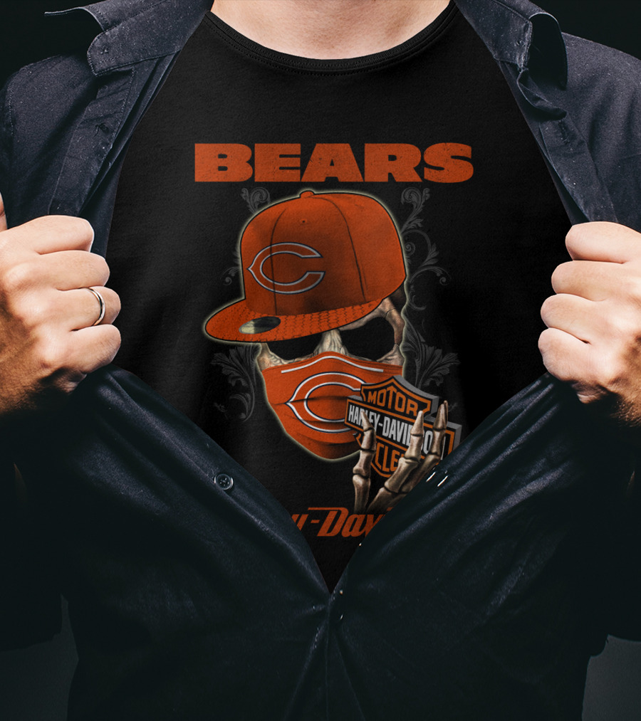 Bears Harley Davidson Skull Motif With Chicago Cap T-Shirt