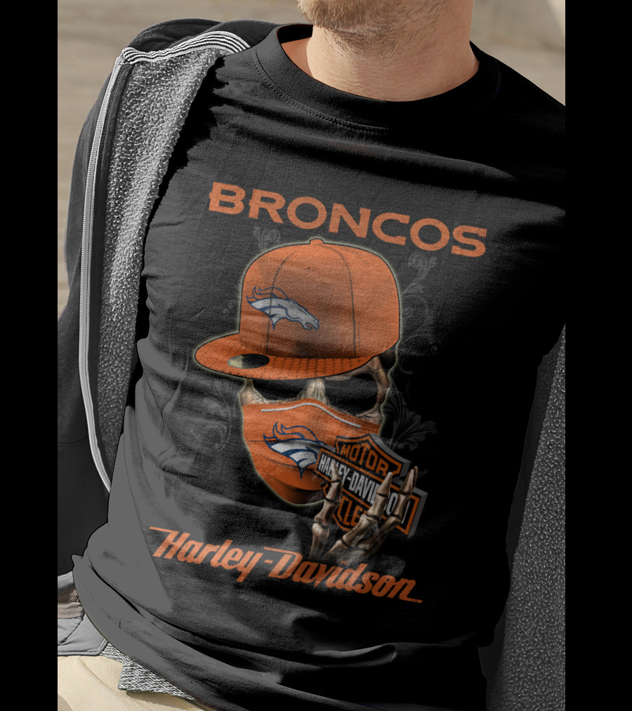 Broncos Harley Davidson Nfl Denver Broncos Skeleton Hat T-Shirt