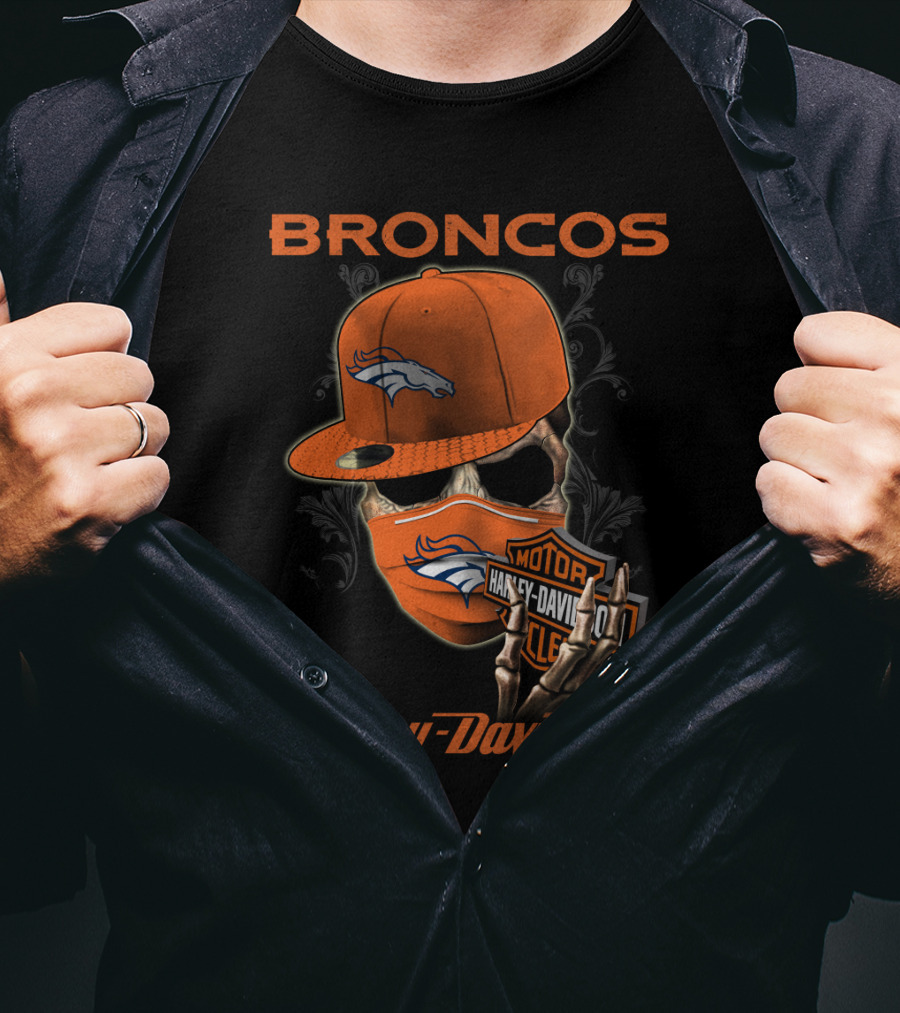Broncos Harley Davidson Nfl Denver Broncos Skeleton Hat T-Shirt