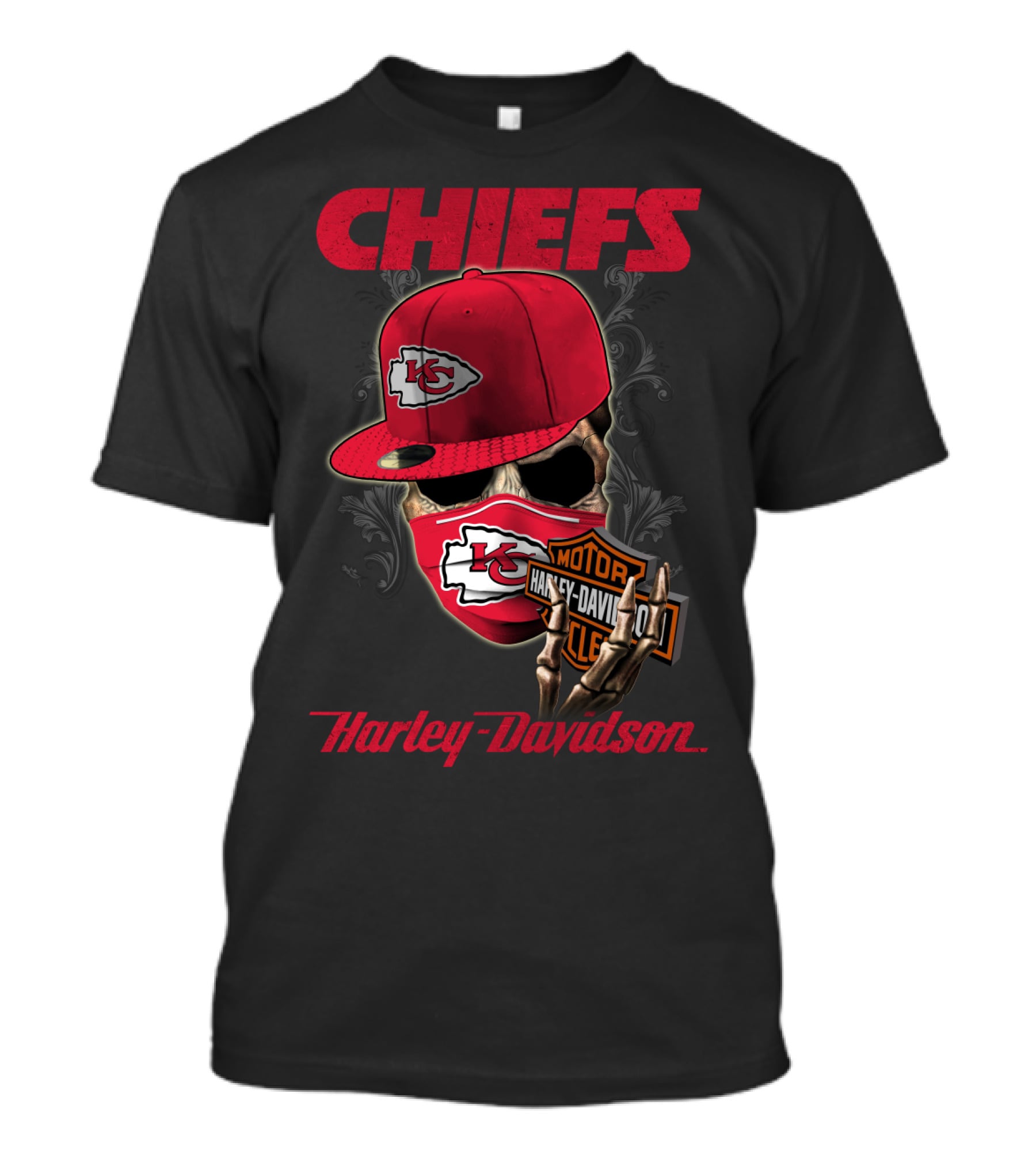 Kansas City Chiefs Harley Davidson Skull And Cap T-Shirt