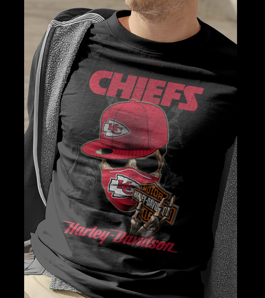 Kansas City Chiefs Harley Davidson Skull And Cap T-Shirt
