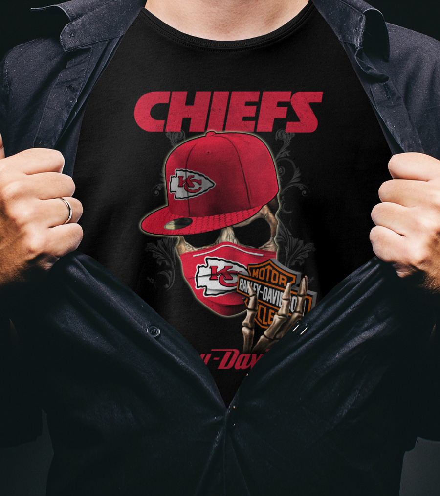 Kansas City Chiefs Harley Davidson Skull And Cap T-Shirt