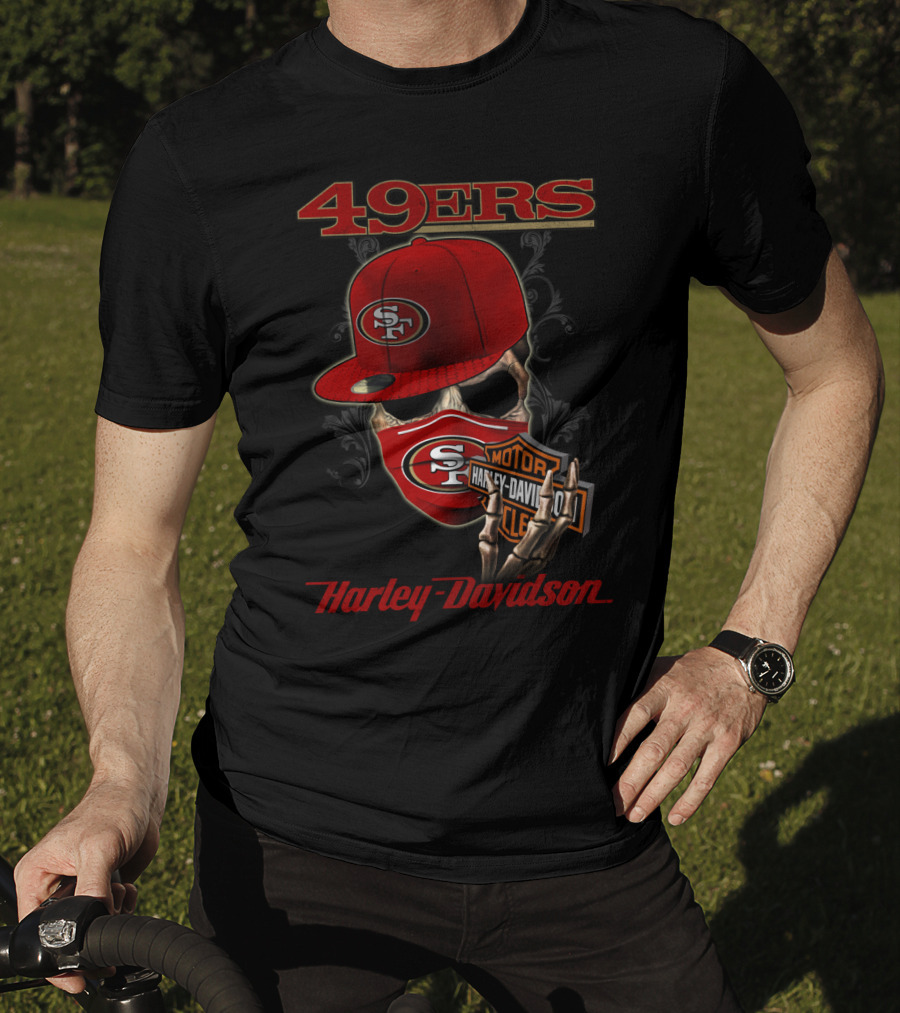 49ers San Francisco Nfl Harley Davidson Motorcycle Skeleton T-Shirt