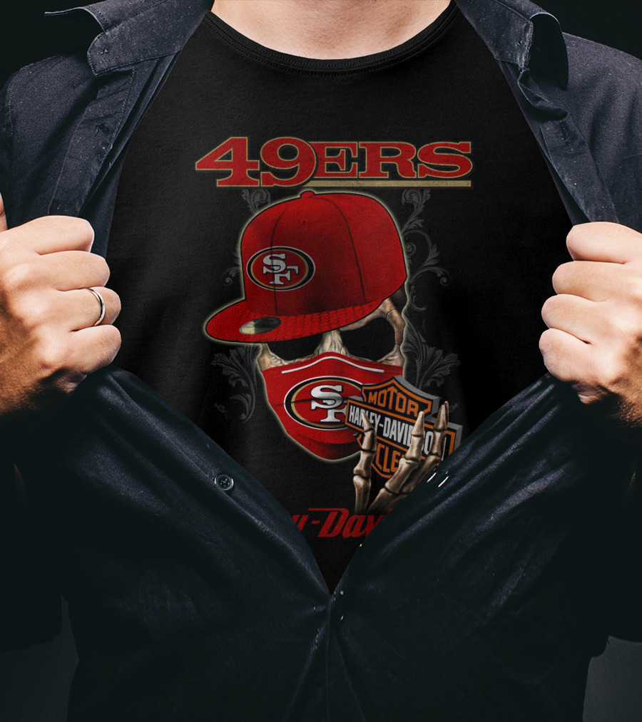 49ers San Francisco Nfl Harley Davidson Motorcycle Skeleton T-Shirt