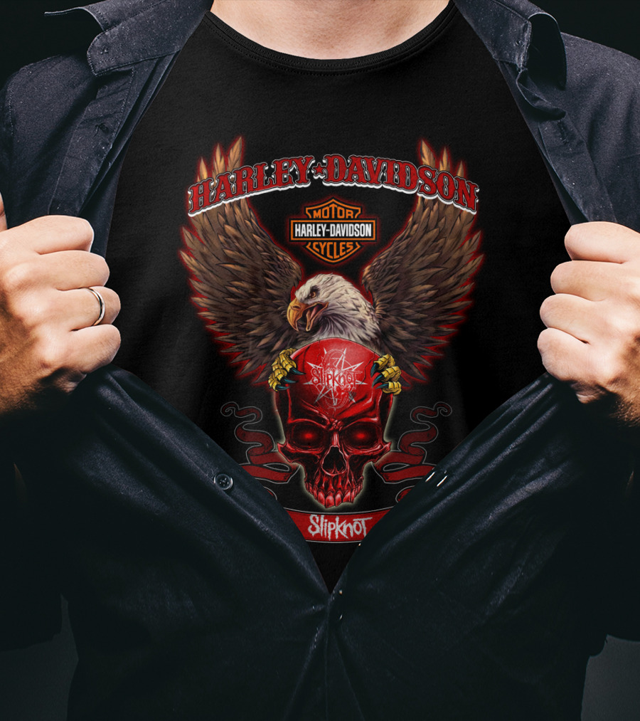 Harley Davidson Motor Cycles Eagle Red Skull Slipknot T-Shirt