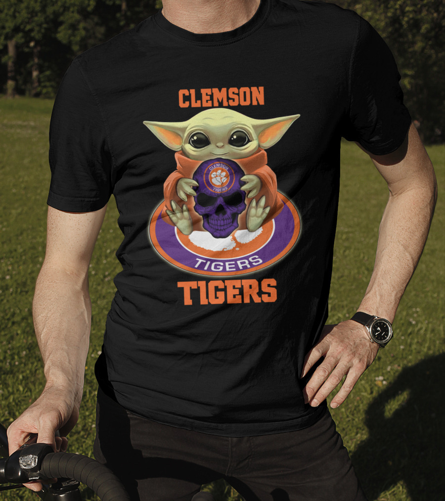 Clemson Tigers Yd1404 Baby Alien Holding Skull T-Shirt