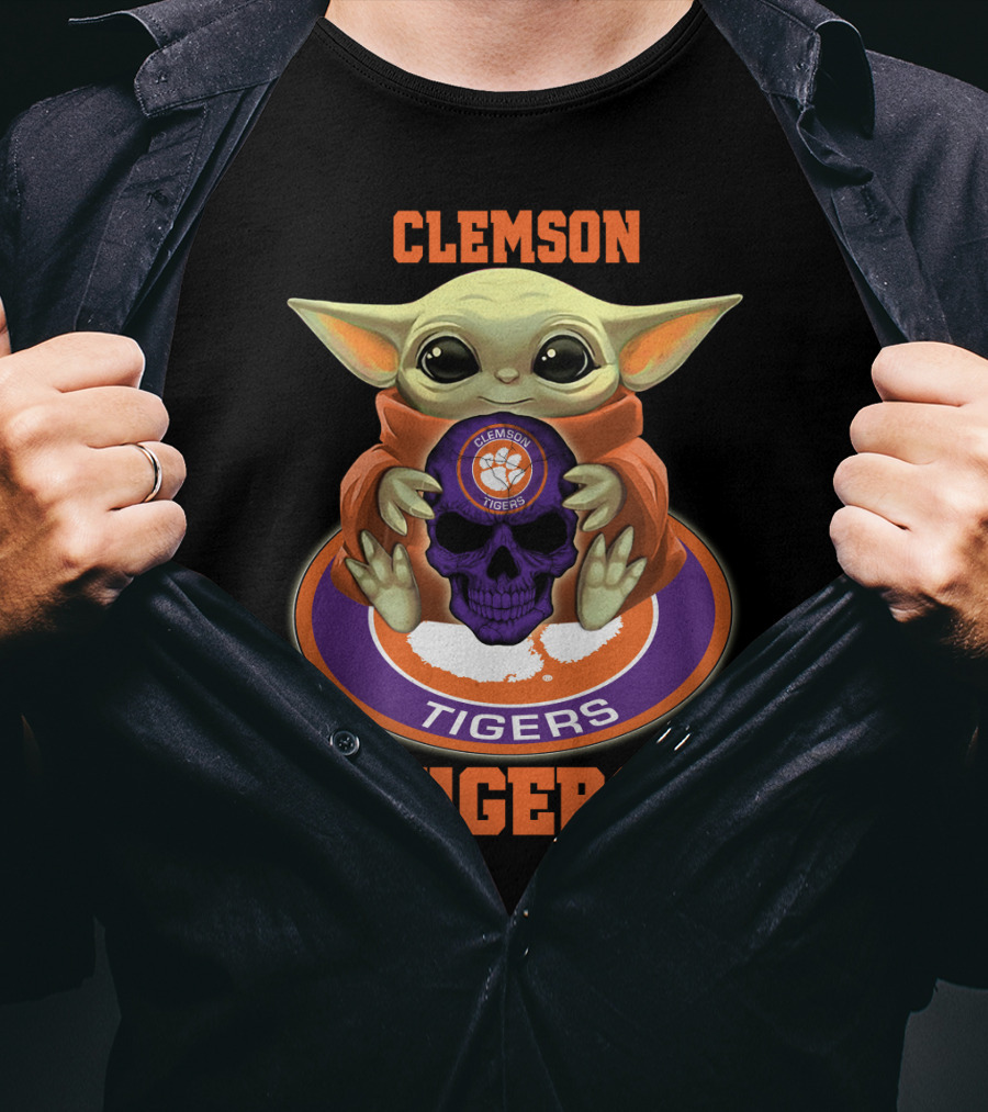 Clemson Tigers Yd1404 Baby Alien Holding Skull T-Shirt