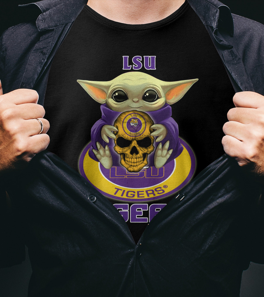 Lsu Tigers Baby Yoda Skull T-Shirt