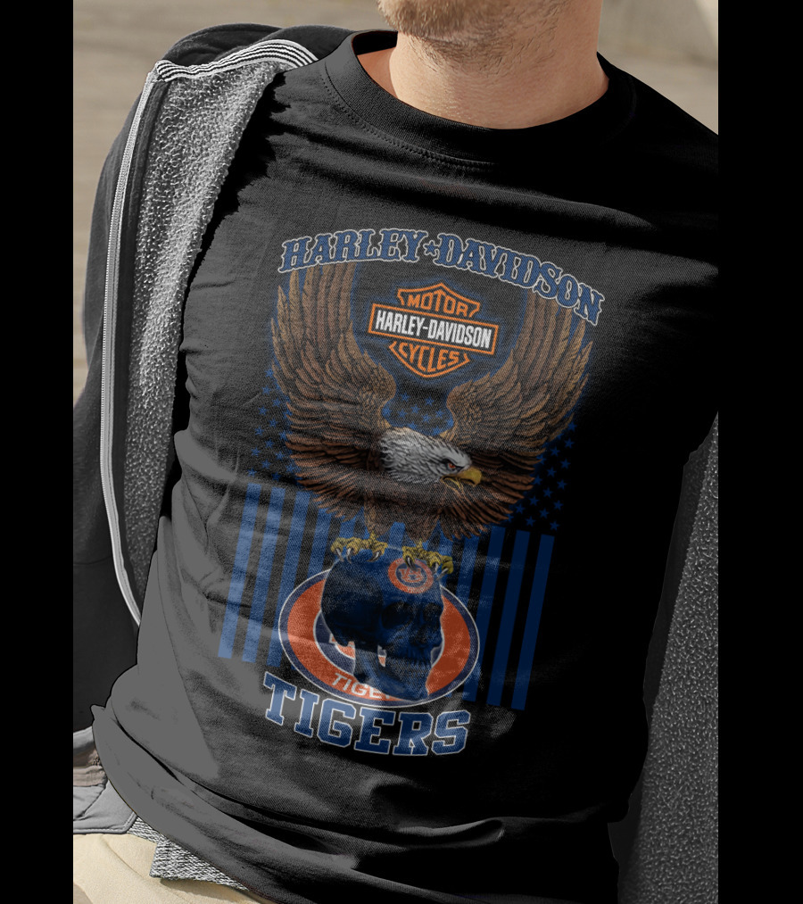 Harley Davidson Motor Cycles Auburn Tigers Eagle Skull T-Shirt