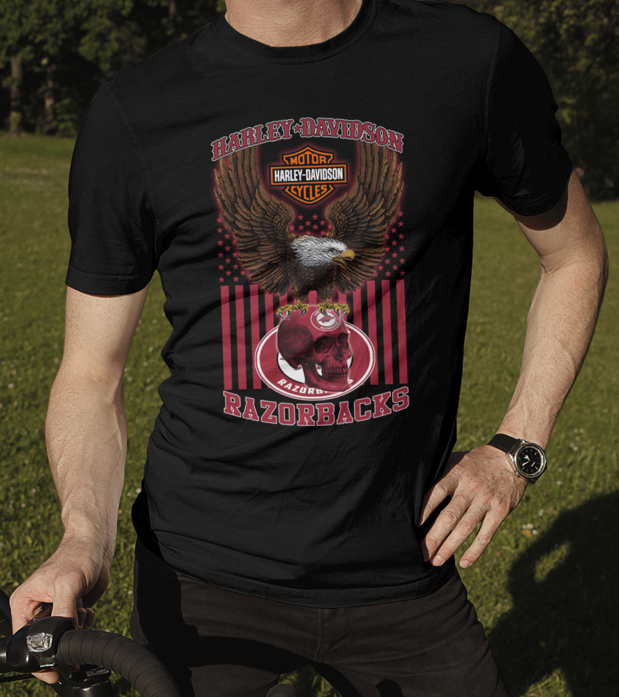 Harley Davidson Razorbacks Eagle And Skull T-Shirt