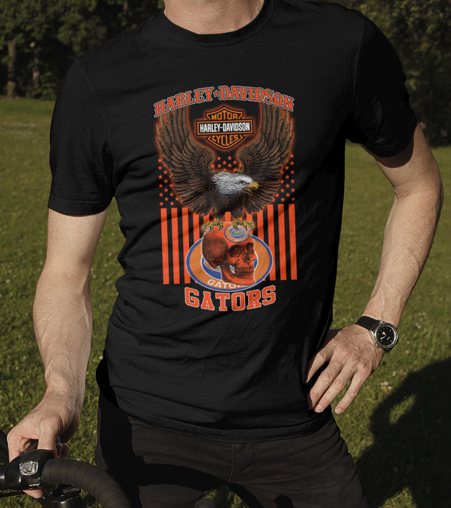 Harley Davidson Motor Cycles Florida Gators Eagle And Skull T-Shirt