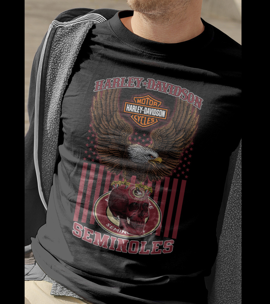 Harley Davidson Motor Cycles Florida State Seminoles Eagle And Skull T-Shirt