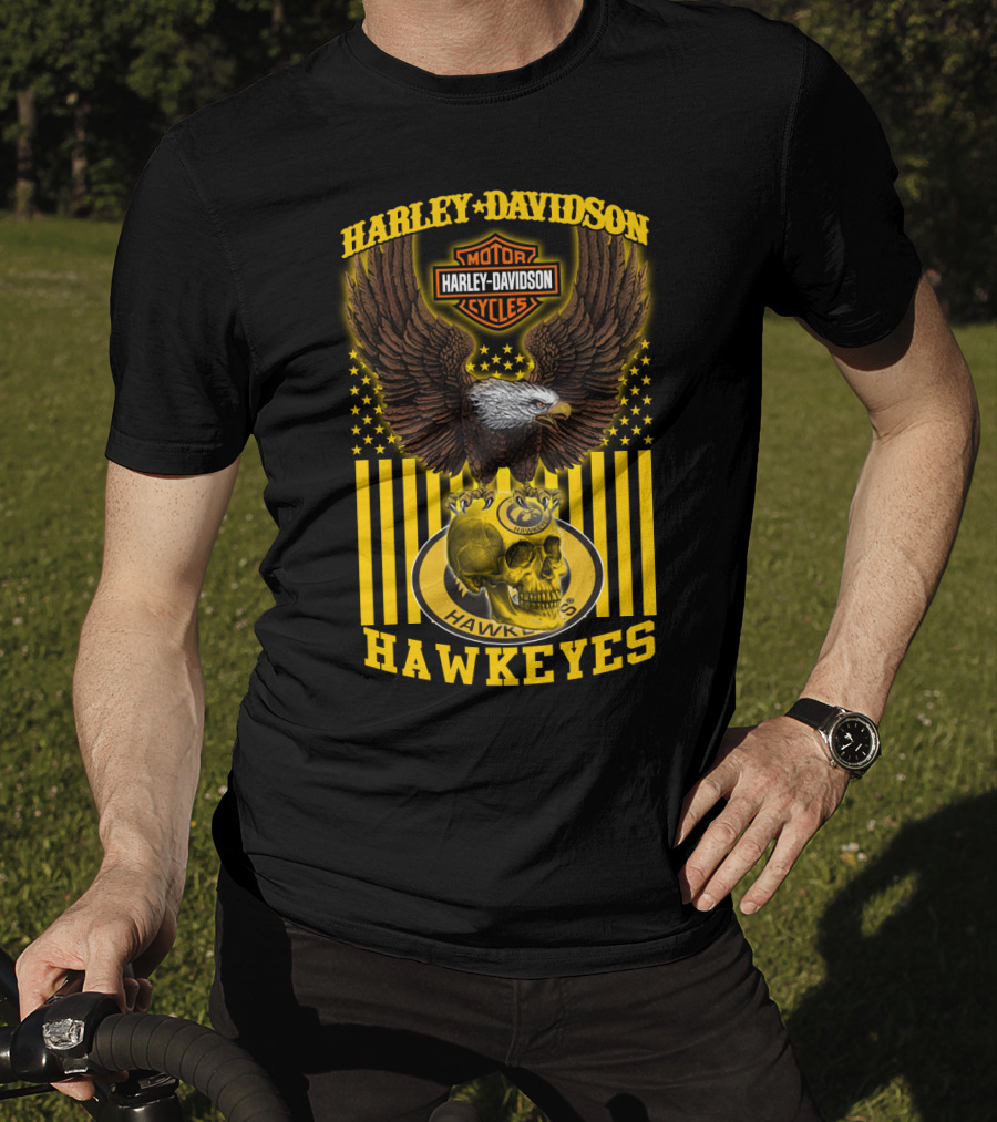 Harley Davidson Motor Cycles Hawkeyes Eagle And Skull T-Shirt
