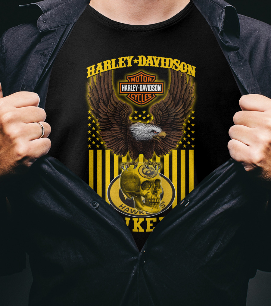Harley Davidson Motor Cycles Hawkeyes Eagle And Skull T-Shirt