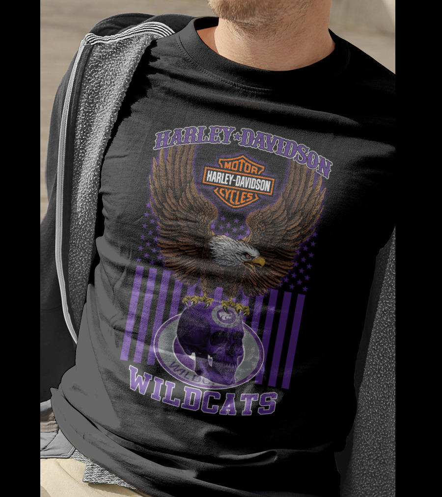 Harley Davidson Motor Cycles Eagle Kansas State Wildcats Skull T-Shirt