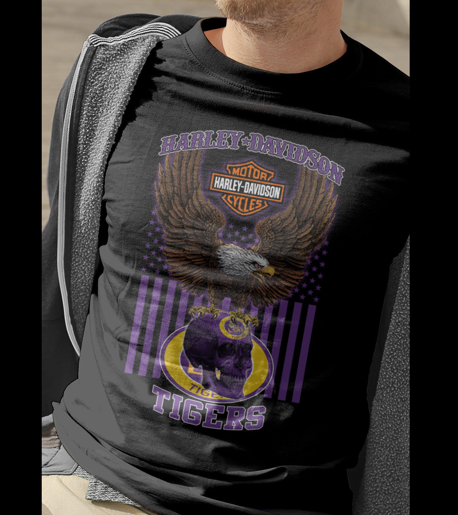 Harley Davidson Motor Cycles Eagle Lsu Tigers T-Shirt