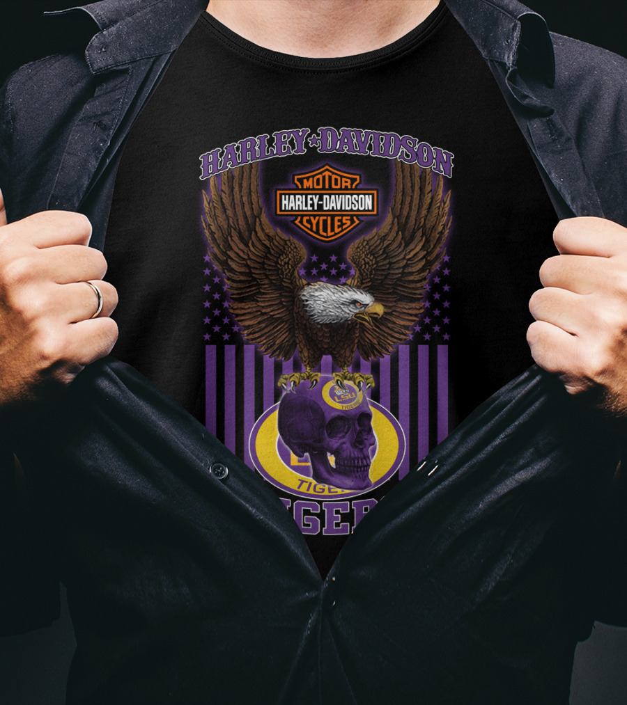 Harley Davidson Motor Cycles Eagle Lsu Tigers T-Shirt