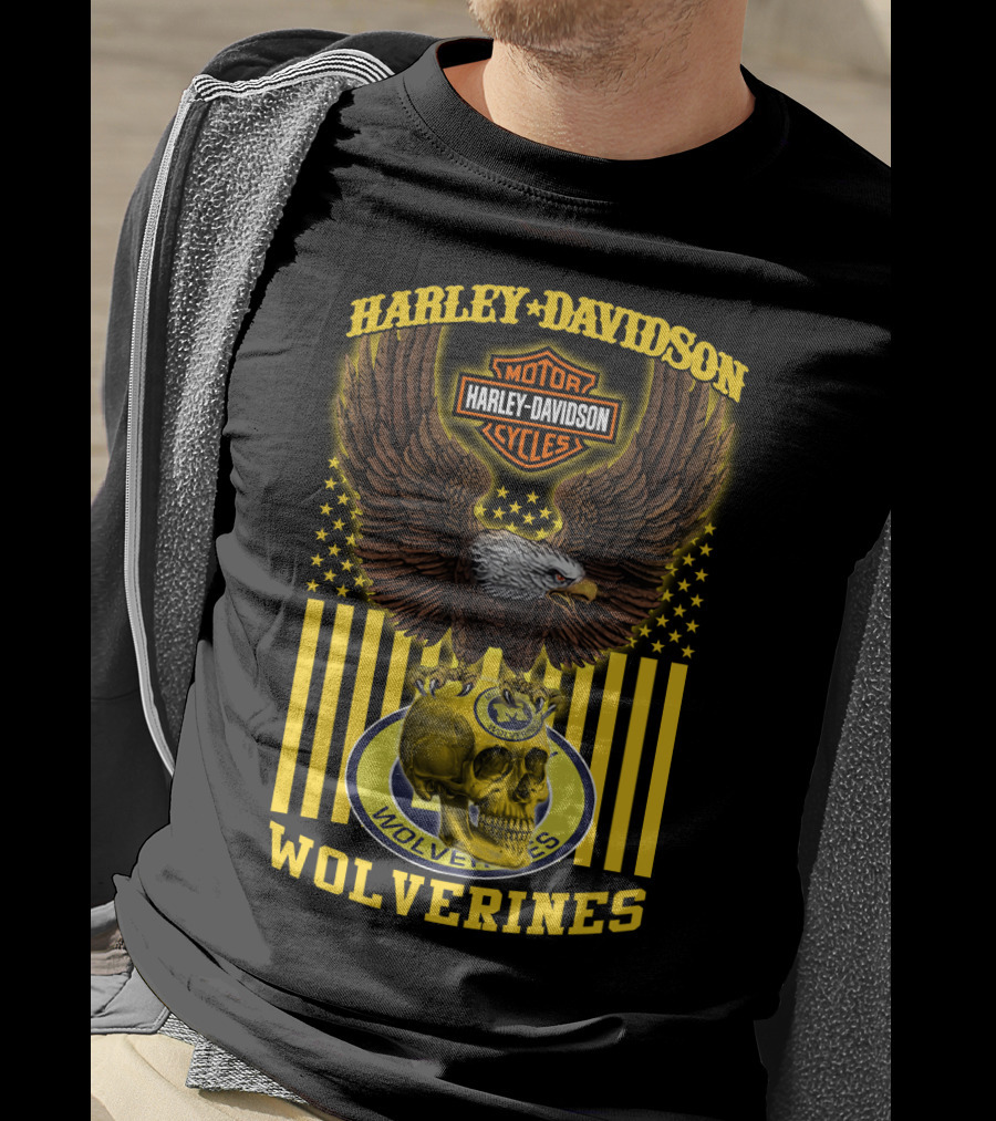 Harley Davidson Michigan Wolverines Eagle Skull T-Shirt