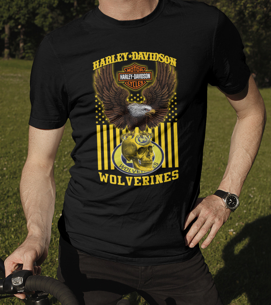 Harley Davidson Michigan Wolverines Eagle Skull T-Shirt