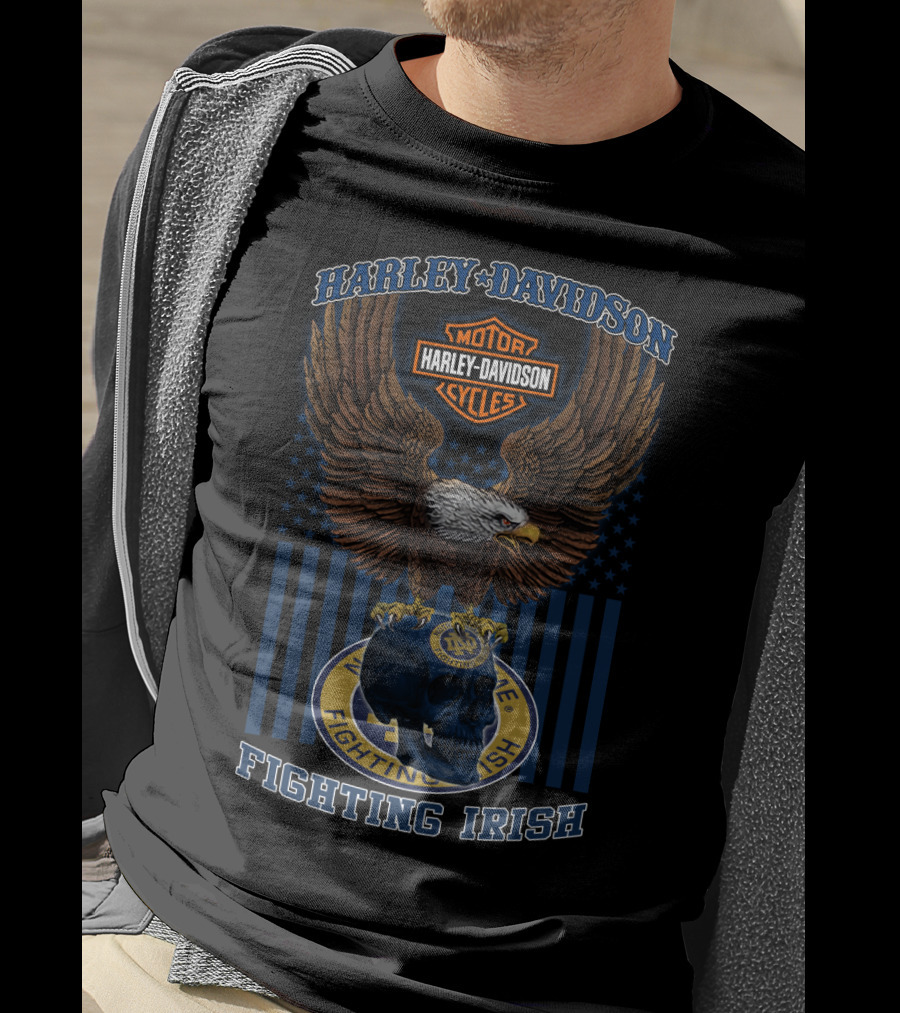 Harley Davidson Motor Cycles Eagle Notre Dame Fighting Irish T-Shirt