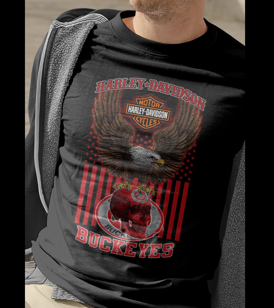 Harley Davidson Motor Cycles Eagle Ohio State Buckeyes T-Shirt