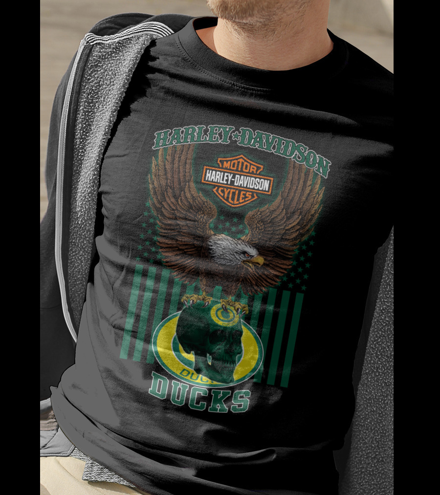 Harley Davidson Motor Cycles Ducks Oregon Eagle Skull T-Shirt