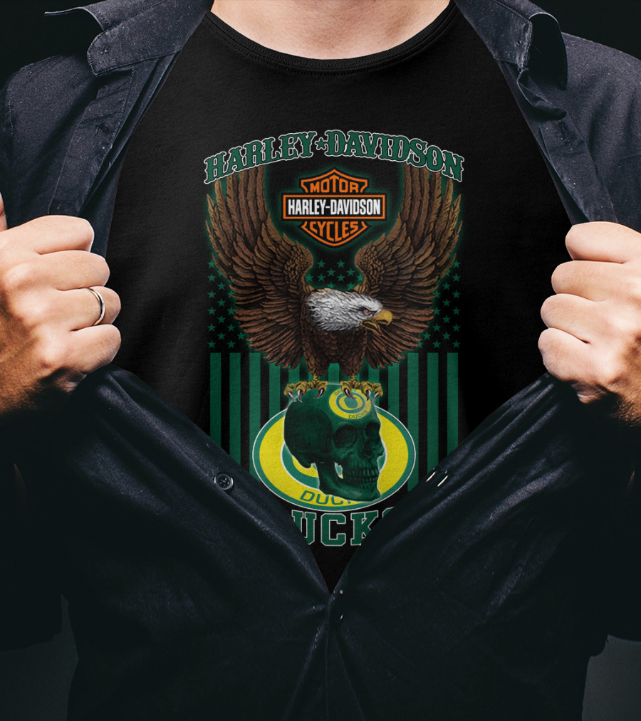 Harley Davidson Motor Cycles Ducks Oregon Eagle Skull T-Shirt