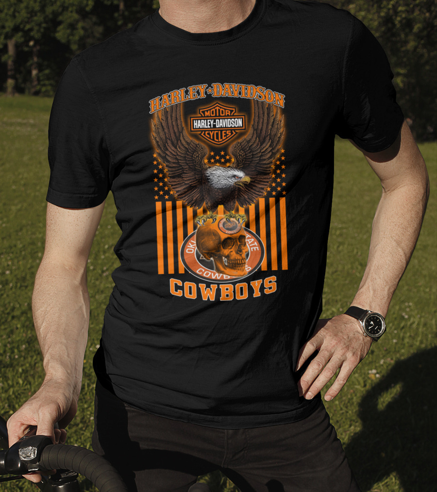 Harley Davidson Motorcycles Oklahoma State Cowboys Eagle Skull 04.21 T-Shirt