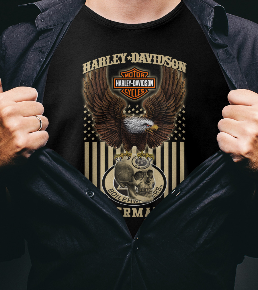 Harley Davidson Motor Cycles Boilermakers Eagle Skull Stars And Stripes T-Shirt
