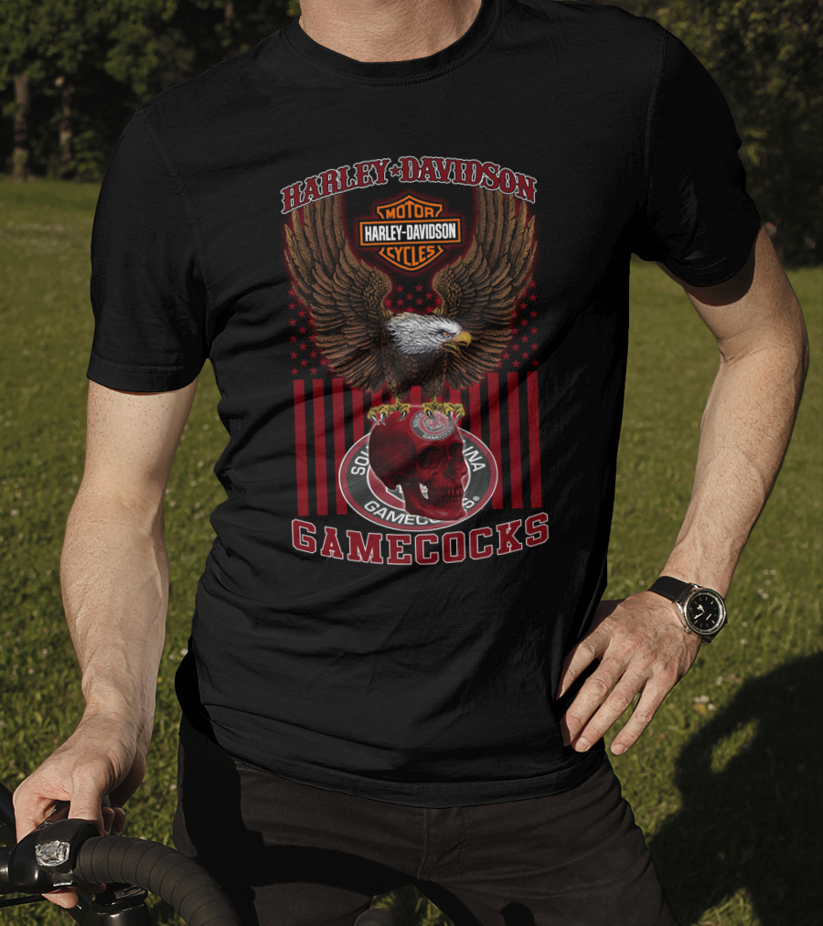Harley Davidson Motor Cycles South Carolina Gamecocks Eagle And Skull T-Shirt
