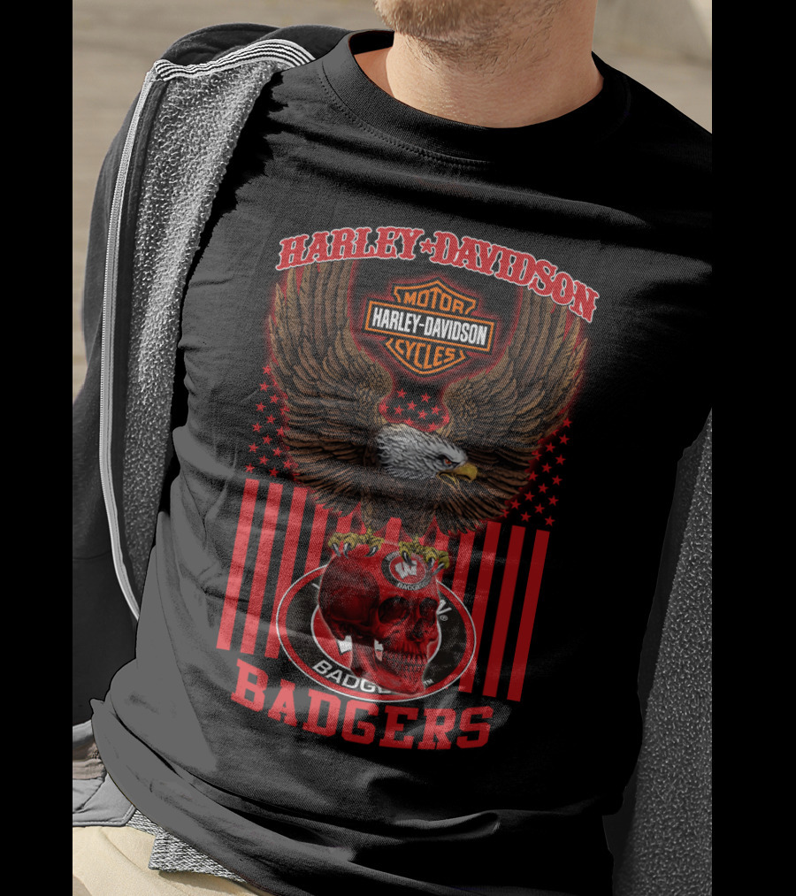 Harley Davidson Motor Cycles Wisconsin Badgers Eagle Skull 04.21 T-Shirt